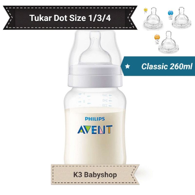 Upgrade Nipple size 1 3 4 botol avent classic+ 260ml ganti size dot tukar size nipple teat