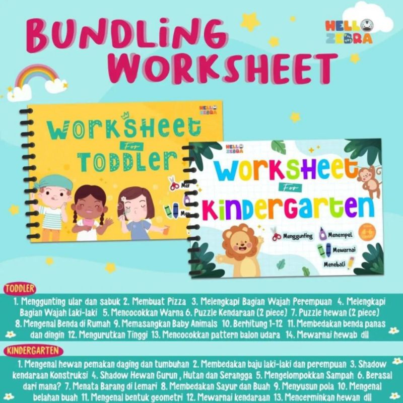 Bundling Hello zebra worksheet toddler + Kindergarten buku aktifitas anak 3-5 th
