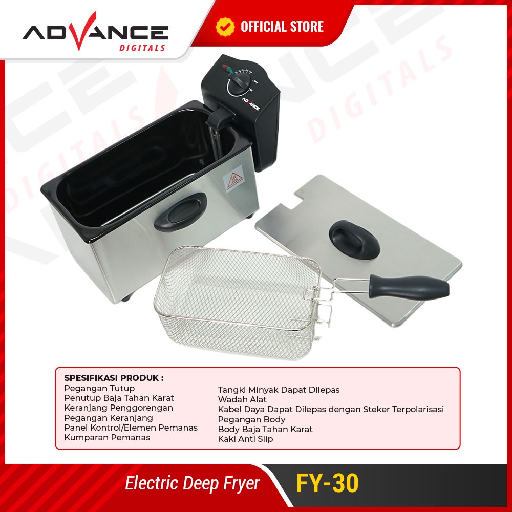 Advance Digitals FY-30 Electric Deep Fryer Menggoreng dengan listrik 3 Liter Hemat Listrik Garansi 1 tahun