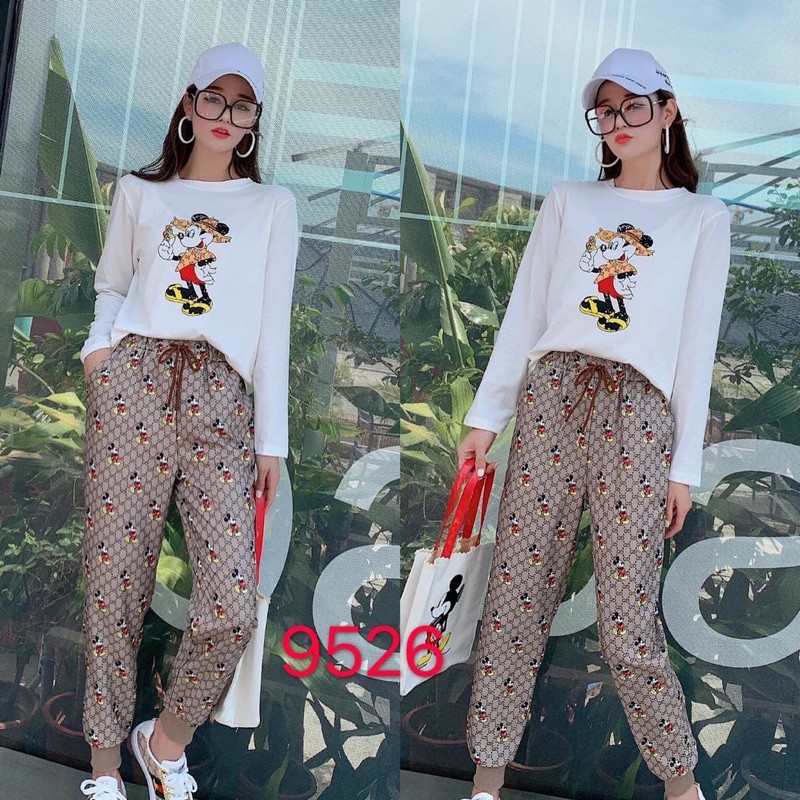 Setelan Import Premium Lengan Panjang Gucci Mickey Kacamata