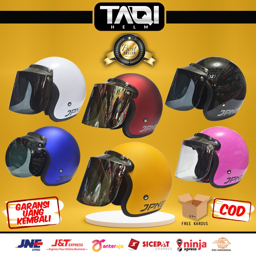 Helm Bogo Dewasa Klasik JPN Garis Kaca Datar Original Half Face SNI