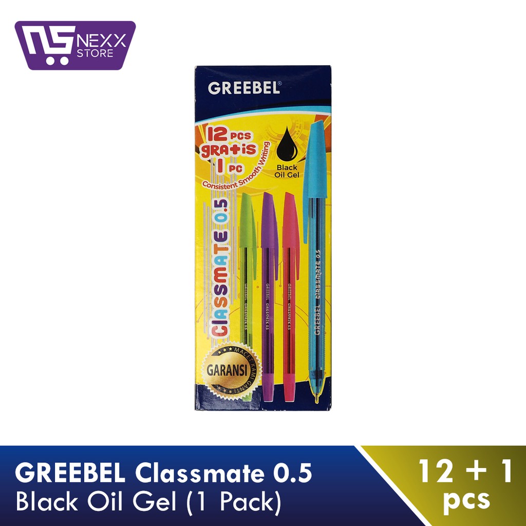 

GREEBEL Bolpen CLASSMATE 0.5mm (body transparan) 1 PACK isi ( 12+1 Pcs ) - Tinta Hitam