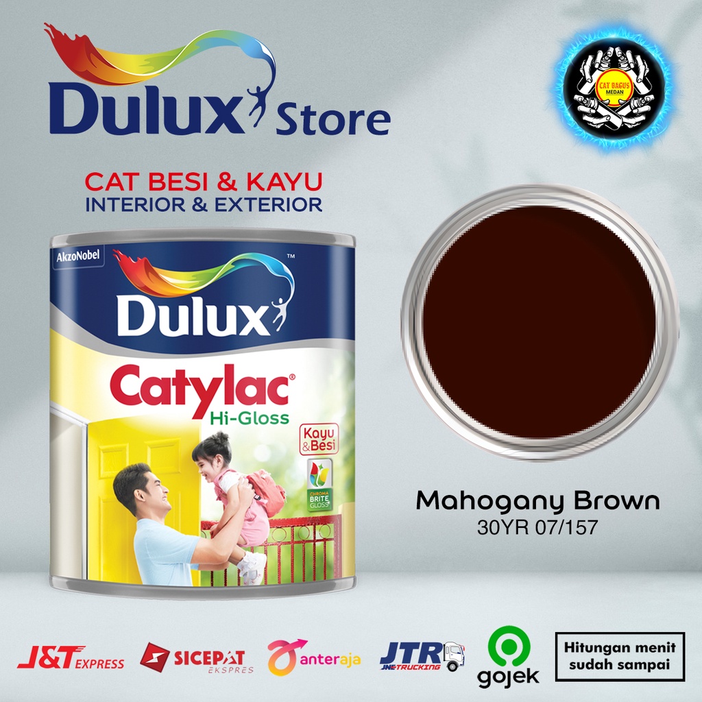 CAT MINYAK CAT KAYU DAN BESI DULUX CATYLAC HI-GLOSS 1 KG WARNA MAHOGANY BROWN 30YR 07/157 COKELAT COKLAT TUA 1KG CAT KUSEN PINTU JENDELA ENAMEL ANTI KARAT ANTI RAYAP GOJEK HIGLOSS VGLOSS V-GLOSS AVIAN BEE BRAND 1000 JUNIOR EXTERIOR TERMURAH MEDAN BINJAI