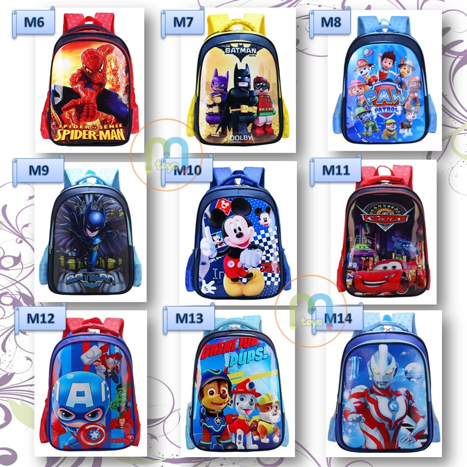 Tas Ransel Sekolah TK / SD Anak Backpack tas tipe 2 Ruang motif cowok / Boy karakter superheroes