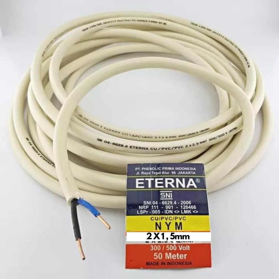 KABEL ETERNA NYM 2X1.5 KAWAT TUNGGAL METERAN KABEL LISTRIK PERMETER