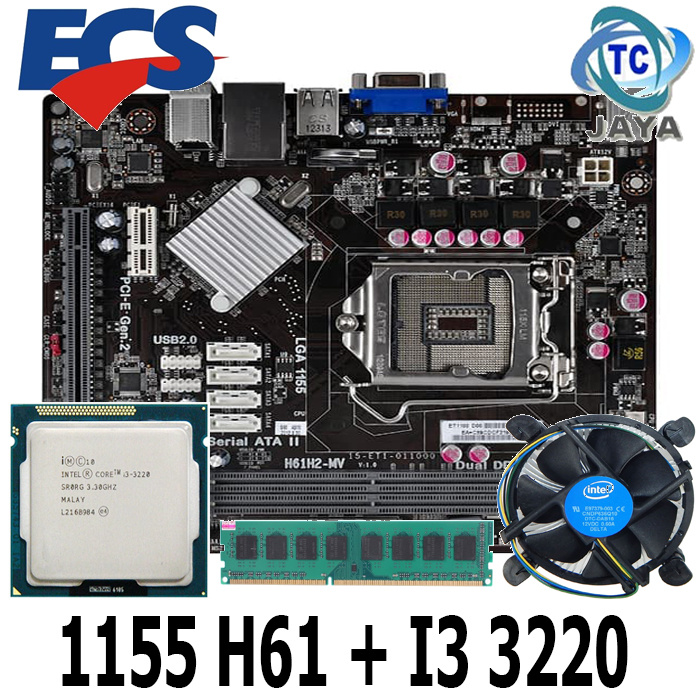 Paket Mobo Intel ECS LGA 1155 H61 Plus Processor core i3 3220 dan RAM