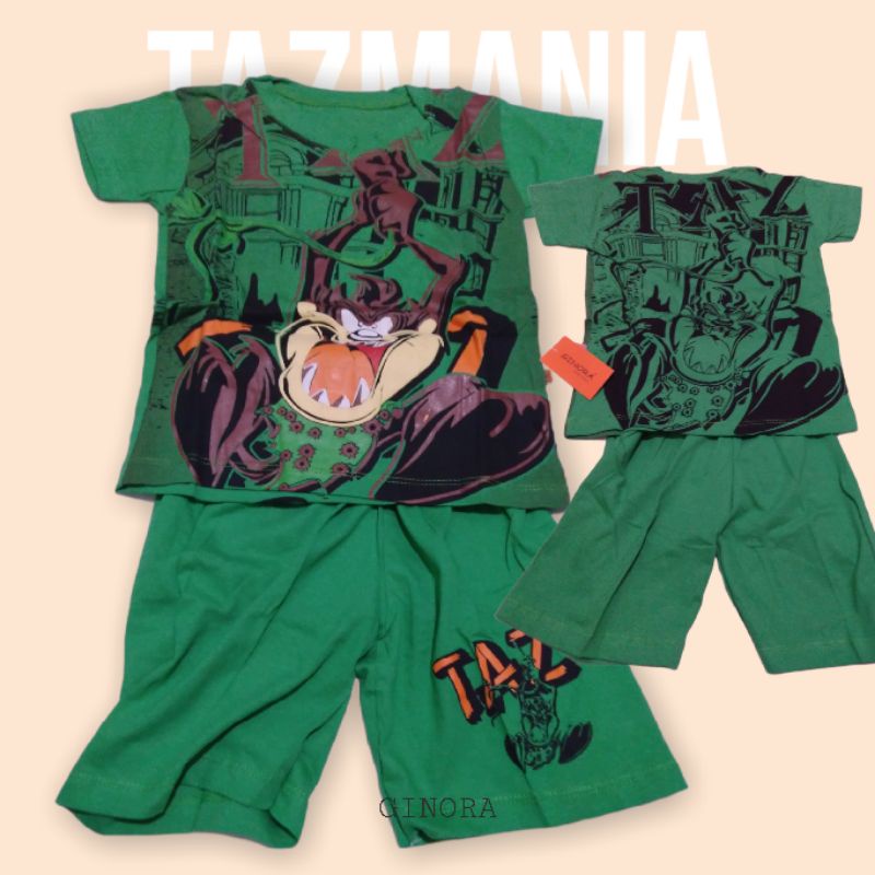 Setelan Kaos Tasmania dan Doraemon Ginora Kids Katun || Anak 3-5 tahun Murah Berkualitas.