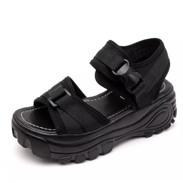 Alea Sandal Tali Wanita Wedges Tinggi FS250-Hitam