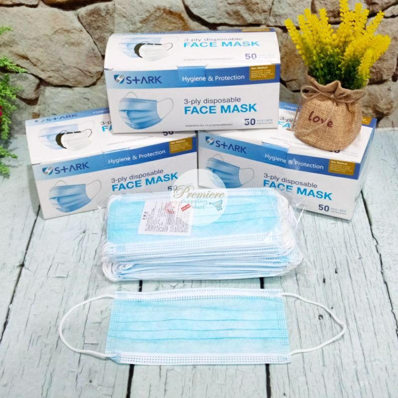 Masker Stark Disposible Warna Biru 3 Ply Isi 50 Murah
