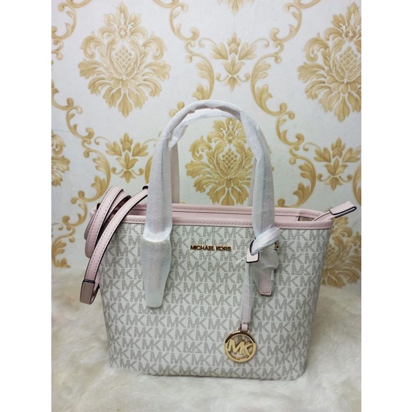 tas Michael kors jet set travel white pink
