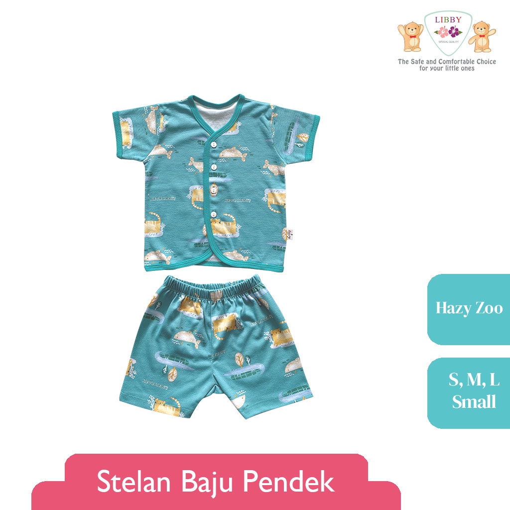 LIBBY Stelan Baju Pendek Anak Kecil Motif Hazy Zoo (1stel)