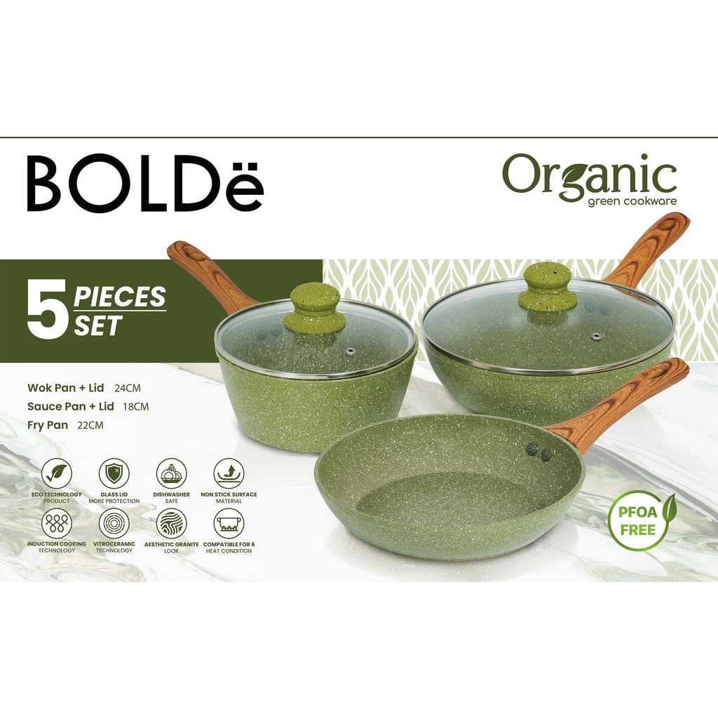 BOLDe Organic Green Pan Set 5Pcs - PANCI SET 5 pcs