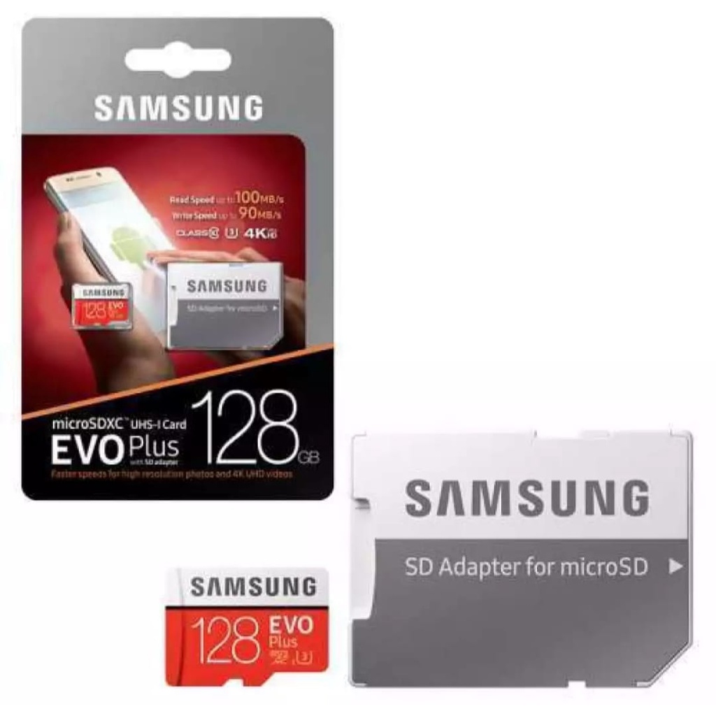 Memory card -MMC Micro SD Samsung EVO Plus 128GB Class 10 With Adapter Speed Up To 100Mb/s-Kartu Memori HP 128GB Untuk Semua Tipe HP / Support All Smartphone