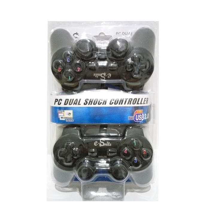 Gamepad Double Hitam E-Smile PC Dual Shock Controller USB