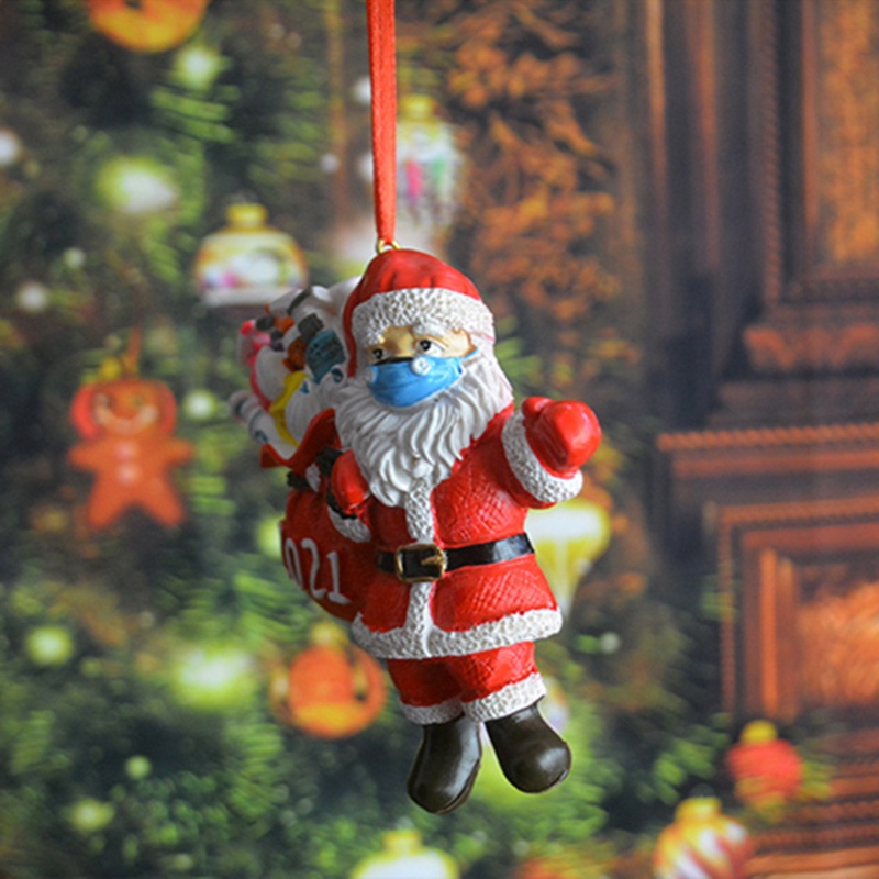 Ornamen Liontin Desain Santa Wearing a Dan Gift Bag Untuk Dekorasi Pohon Natal