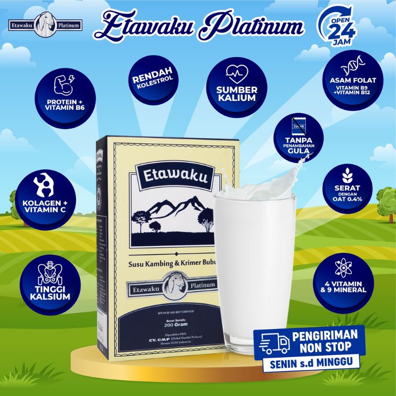 

ETAWAKU PLATINUM - SUSU KAMBING ETAWA & KRIMER NABATI BUBUK 200 gr / SUSU KUALITAS PREMIUM LOW SUGAR