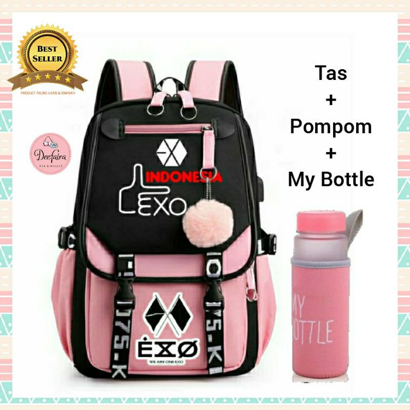 We Are One 33X0 INDONESIA Tas Sekolah Wanita Backpack Perempuan Plus Pompom dan My Bottle