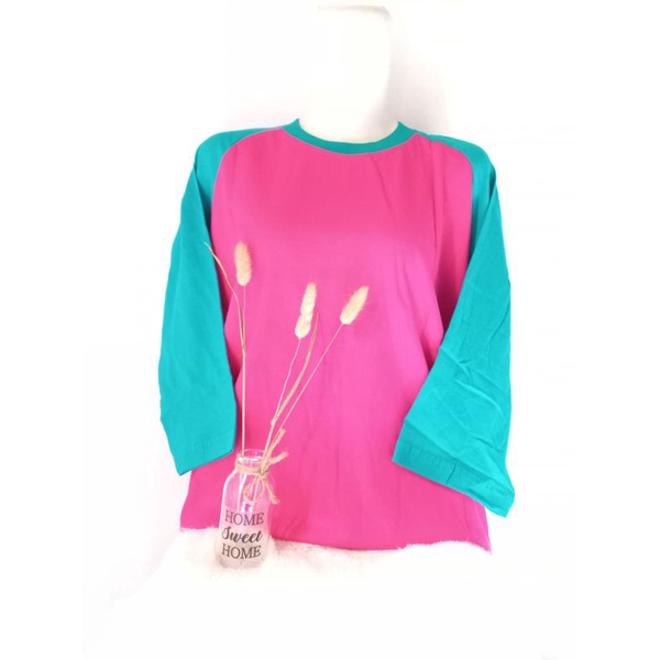 kaos raglan pink fanta dengan hijau tosca anak dewasa jumbo seragam  komunitas kapel adem nyaman
