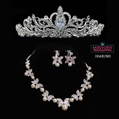 Aksesoris Royal Wedding Modern l Paket Crown Kalung Anting Wedding- HMK020