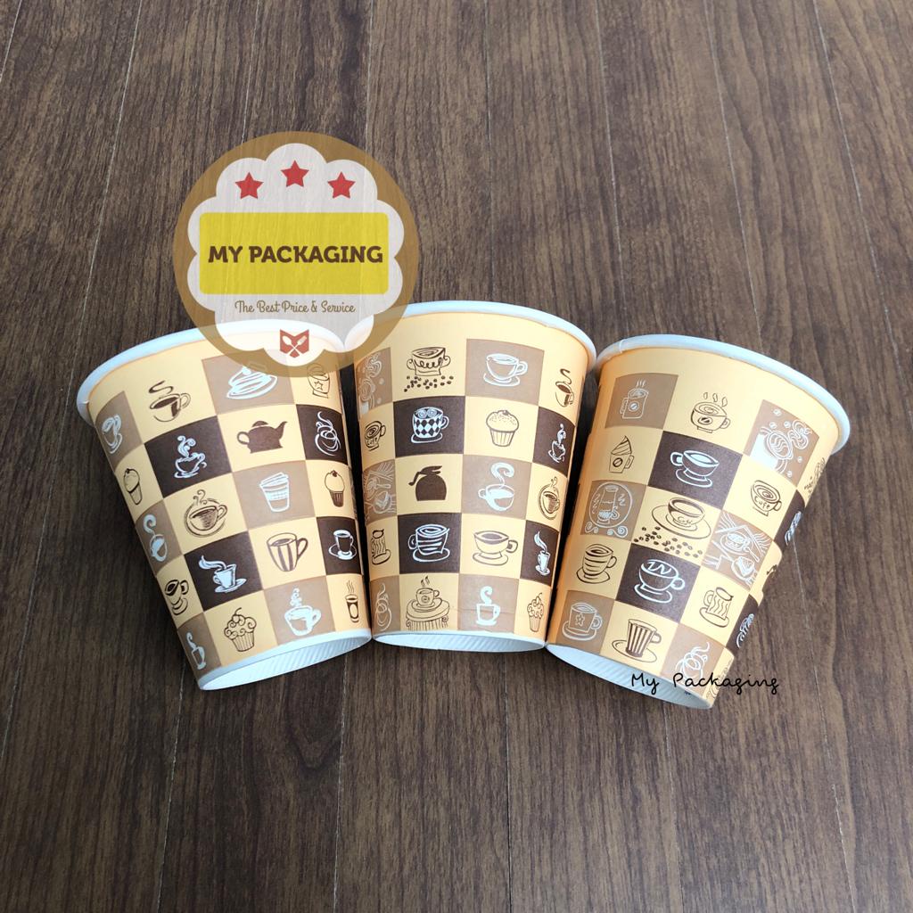 Paper Cup 8oz / Gelas Kopi Kertas - MOTIF ( Tanpa Tutup ) isi 50pcs/pack of