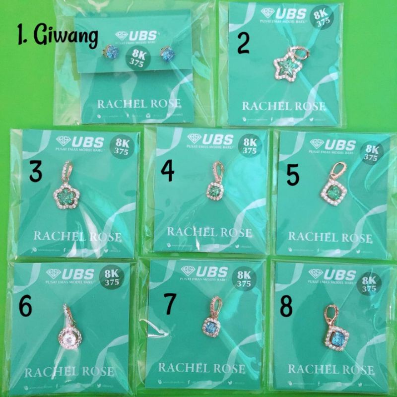 Anting giwang tusuk dan liontin Batu warna hijau, biru, putih bintang, bulat, wajik berat ringan UBS rachel rose 8K 375