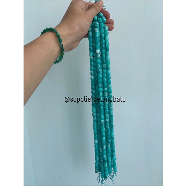 bahan renceng batu agate tabung 8mm green sediment amazonite hijau