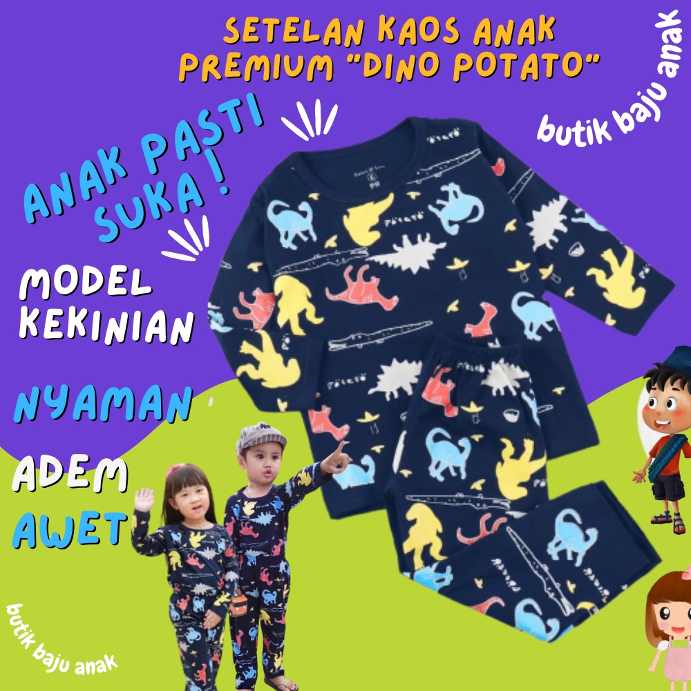 Baju Tidur dan Harian Anak Laki laki Perempuan Usia 1 2 3 4 5 6 7 8 9 10 Tahun Setelan Kaos Lengan P