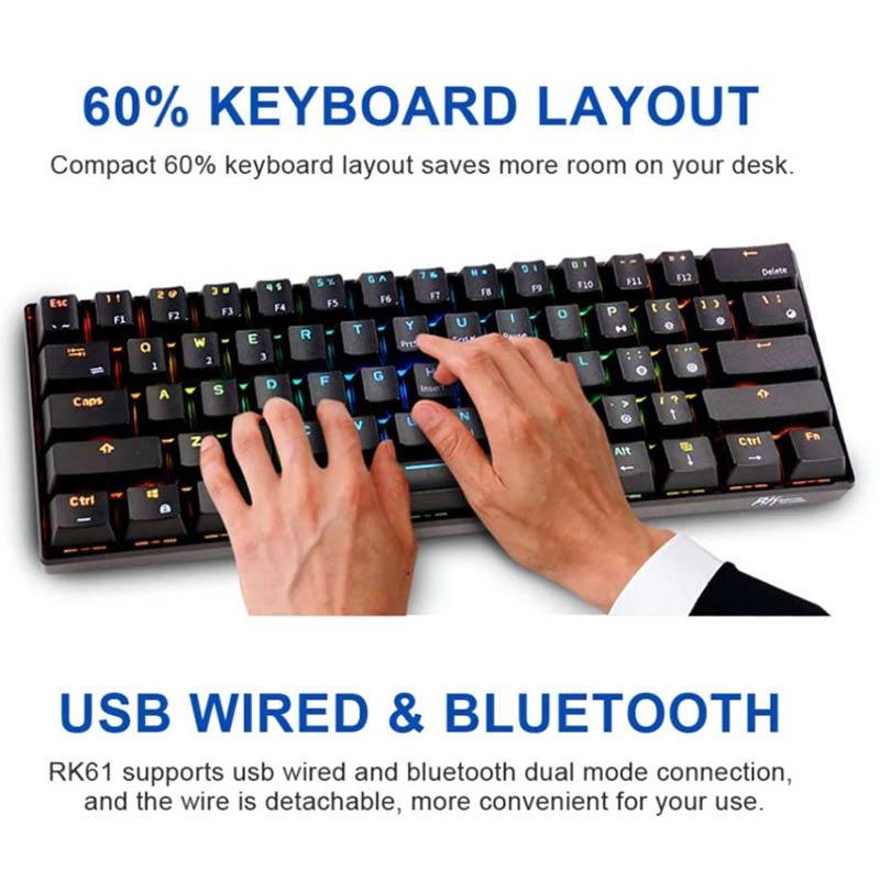 Mechanical Keyboard Royal Kludge RK61 Wired Wireless Bluetooth