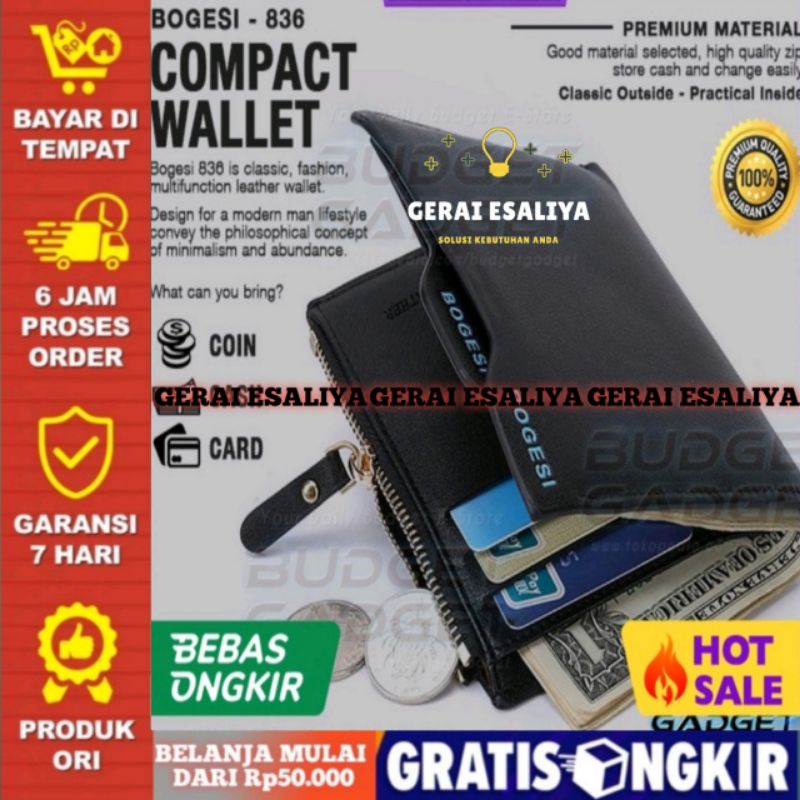 Bogesi Dompet Kulit Pria Short Paragraph Leather Wallet - BOGESI836 - Hitam