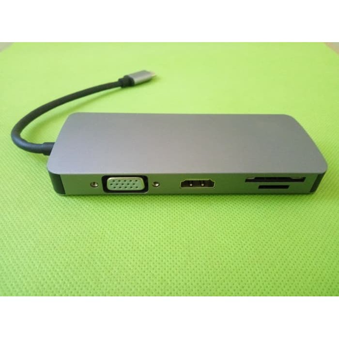 Type C to VGA HDMI USB CardReader Lan 8 in 1 by Lexcron