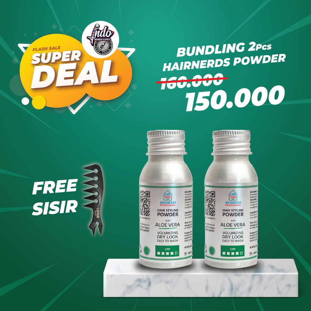 PAKET Hairnerds Professional - Freestyle Dust Powder 10 gram / Pengembang Rambut Free Sisir