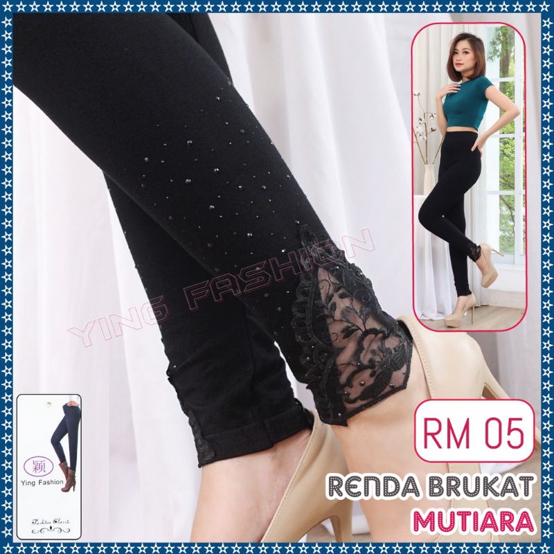 LEGGING RENDA BRUKAT IMPORT WANITA MUTIARA ALLSIZE M-XXL / LEGGING IMPORT BORDIR CANTIK RENDA MUTIARA