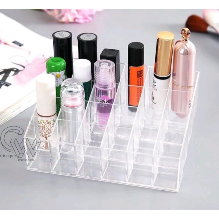 Cheaper-Rak Lipstick Kosmetik Acrylic 24 Slot Organizer Akrilik Tempat Penyimpanan