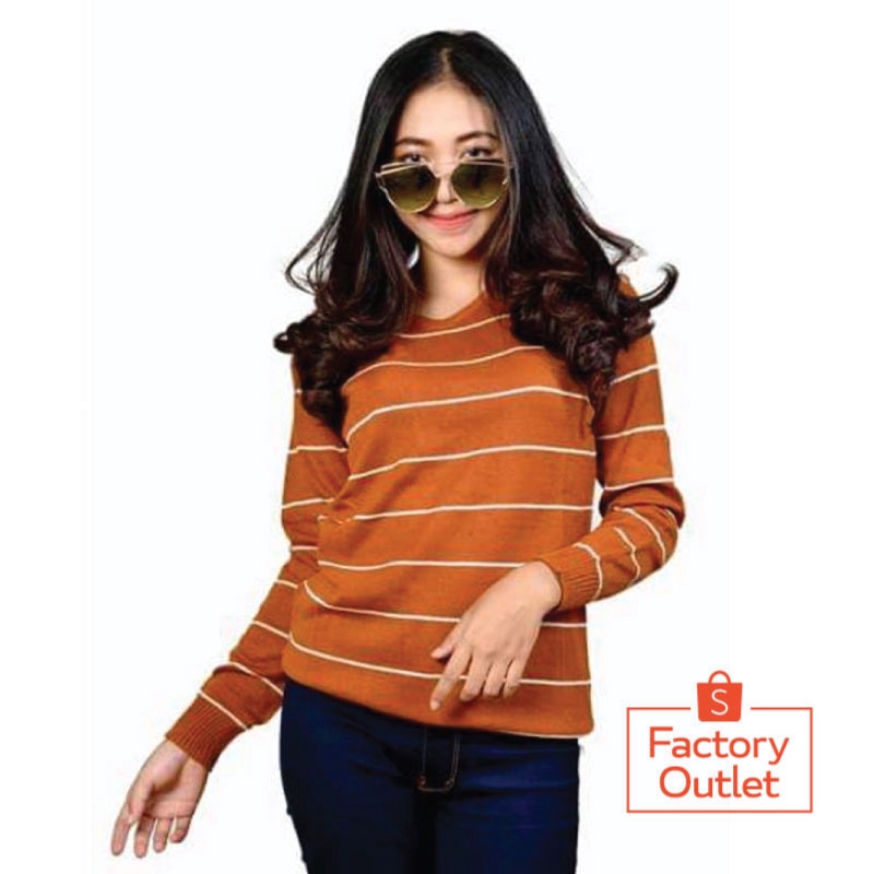 Promo 7.7 Baju Atasan Wanita Terbaru Sweater Rajut Halus Adeline Stripe