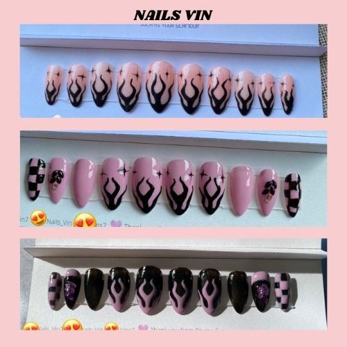 Kuku Palsu Api + LEM PRESS ON NAILS Hand Made Fake Nails Art Korea Kuku Pengantin Murah Premeium