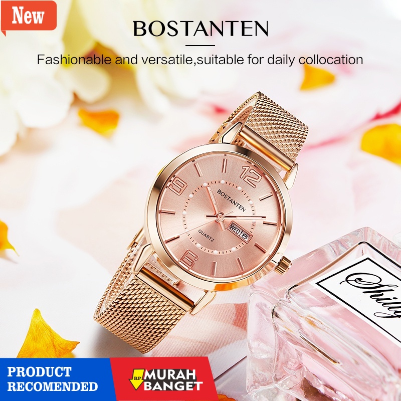 jam analog wanita terbaik- Bostanten jam tangan wanita tahan air Quartz Stainless Steel jam tangan