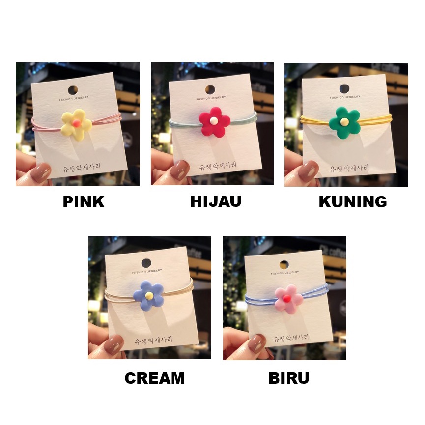 OSM JKT F5100 (1 PC) Ikat Rambut Elastis Motif Bunga Lucu Gaya Korea / Karet Rambut /Kunciran Rambut-1