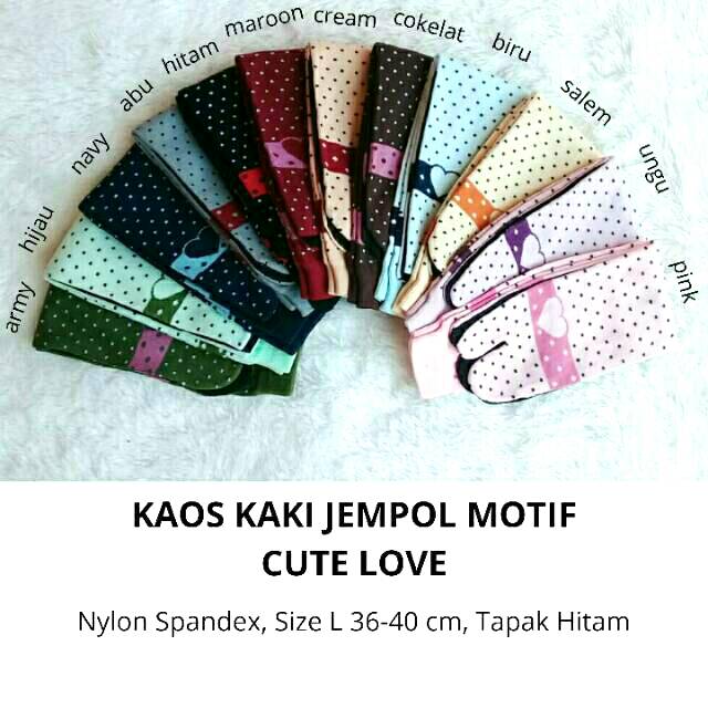 Kaos Kaki Jempol Wanita Muslimah Motif Cute Love (Tapak Hitam, Tebal, Panjang, Nylon Spandex, Size L