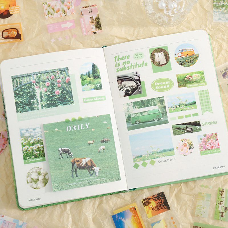 

(4 lembar mix) Sticker jurnal dan scrapbook motif aesthetic korea