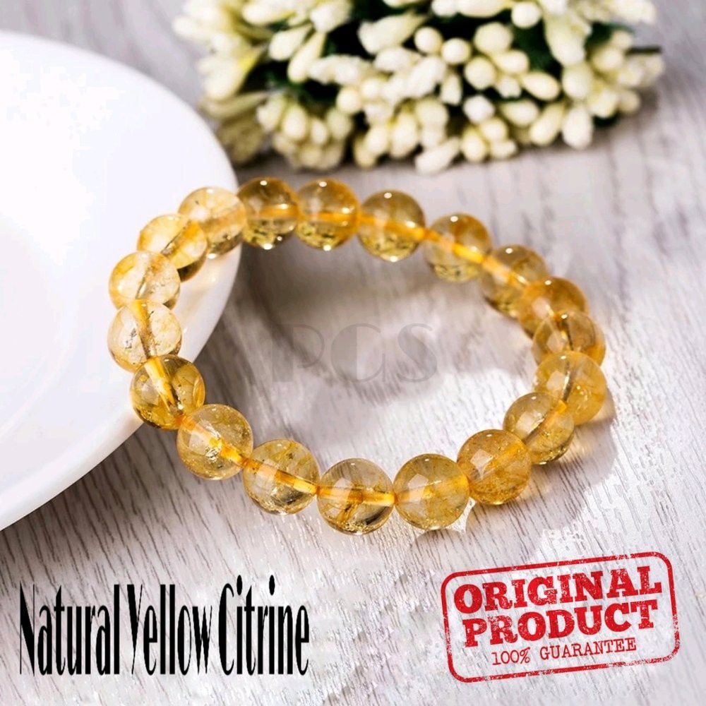 GELANG PREMIUM NATURAL BATU PERMATA YELLOW CITRINE QUARTZ ASLI BERGARANSI