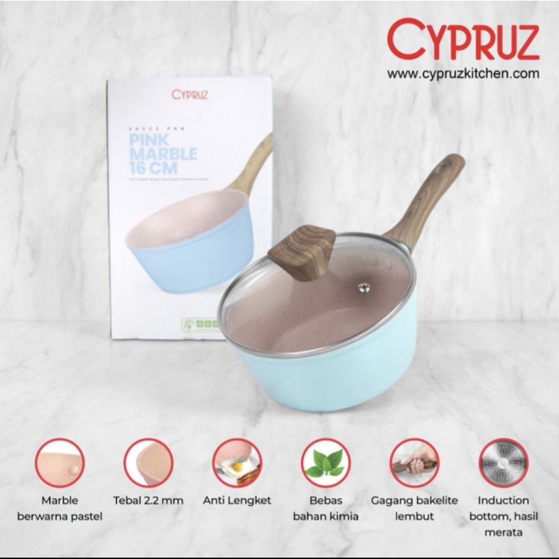 SN 0293 SAUCEPAN panci + tutup kaca 16cm pink marble cypruz
