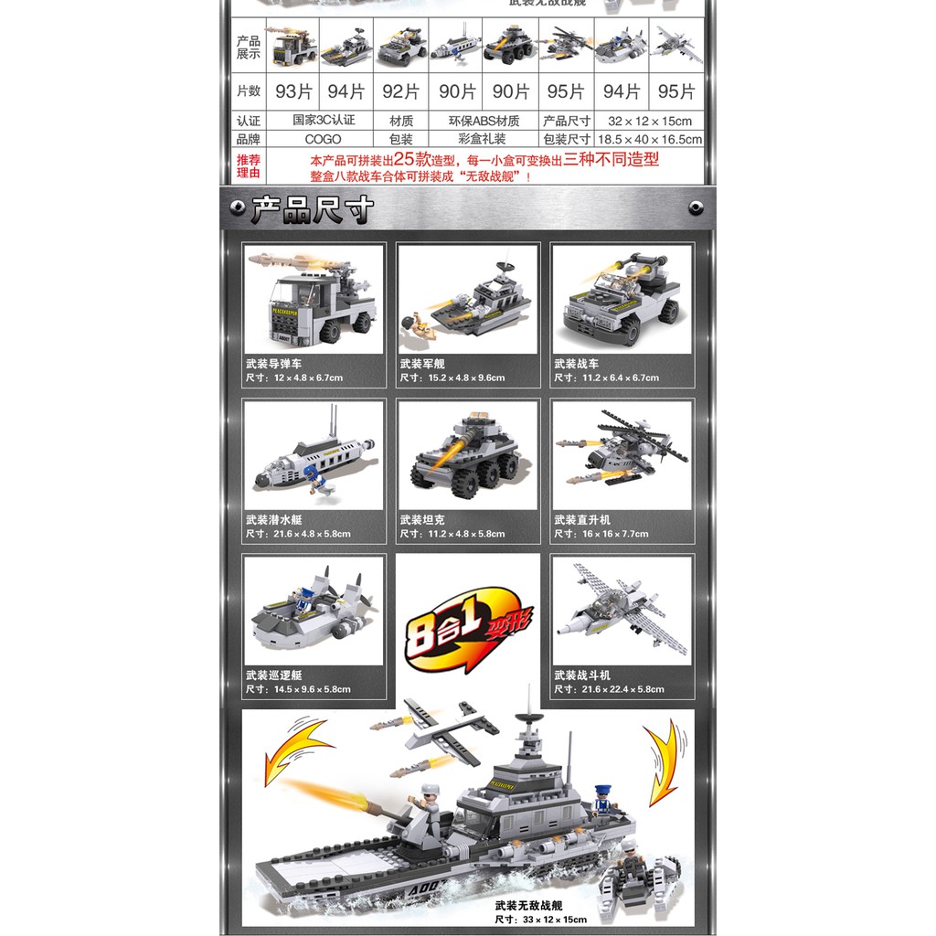 Mainan Anak Cogo Lego Kapal Angkatan Laut Perang 8 Karakter