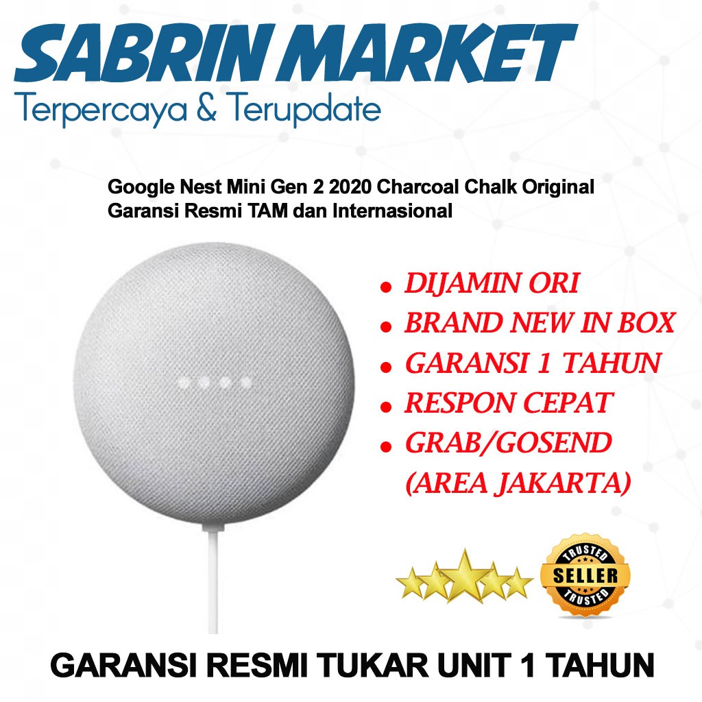 Google Nest Mini Gen 2 2020 Charcoal Chalk Original Garansi Resmi TAM dan Internasional