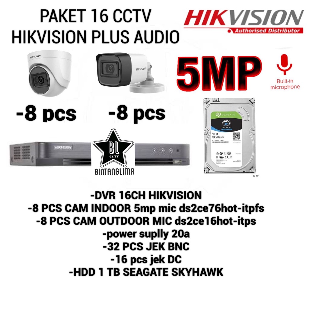 HIKVISION PAKET 16 CAMERA 5MP BUILT IN MIC JAMIN BAGUS GARANSI RESMI