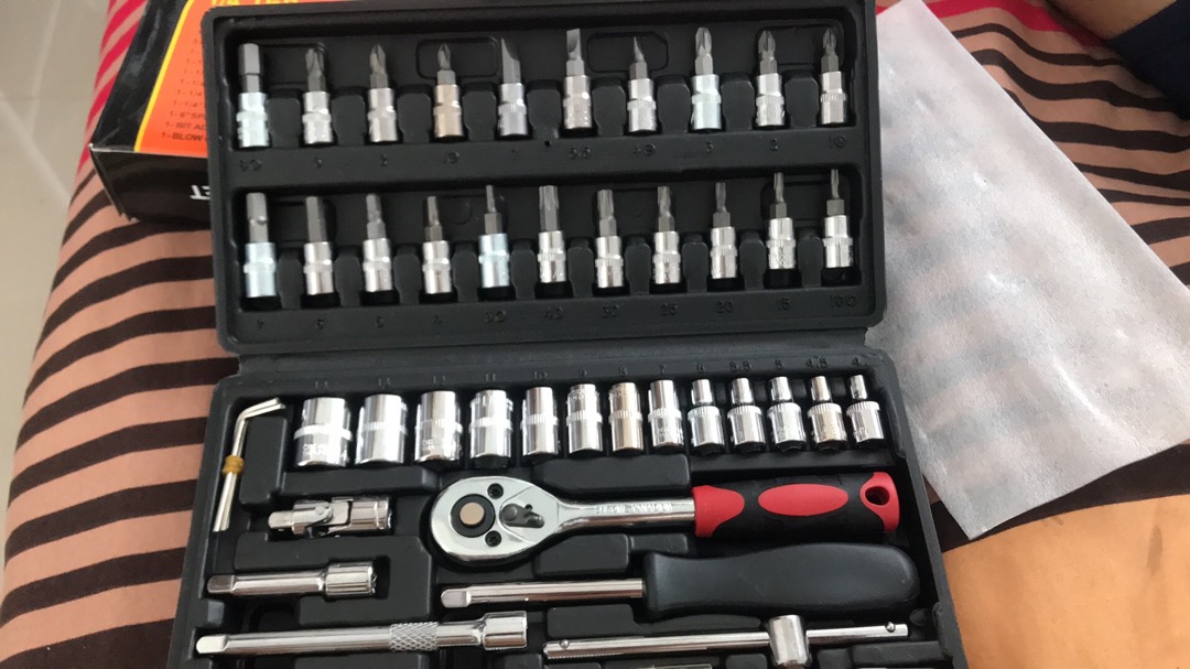 Obeng Kunci Sok Isi 46 Pcs Soket Kunci Pas Soket Kombinasi Multifungsi Untuk Peralatan Reparasi