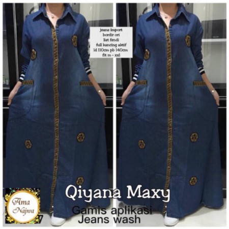 QIYANA maxy || gamis maxy jeans aplikasi bordir