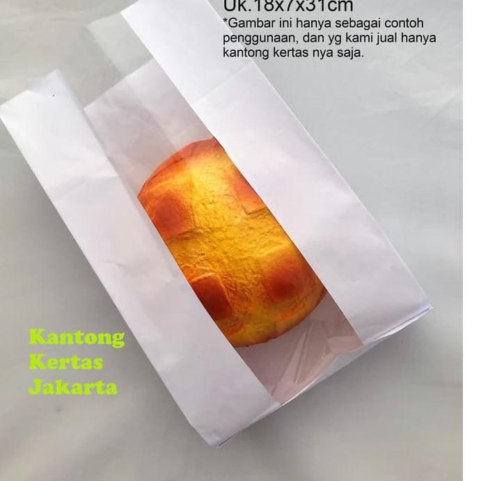

✱ PaperBag Flat Kantong Kertas Putih 18x7x30 XL+ Jendela bakery kue roti ☟
