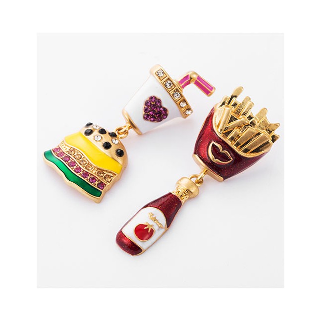 LRC Anting Fashion Color Alloy Dripping Diamond Hamburger French Fries Earrings D86938