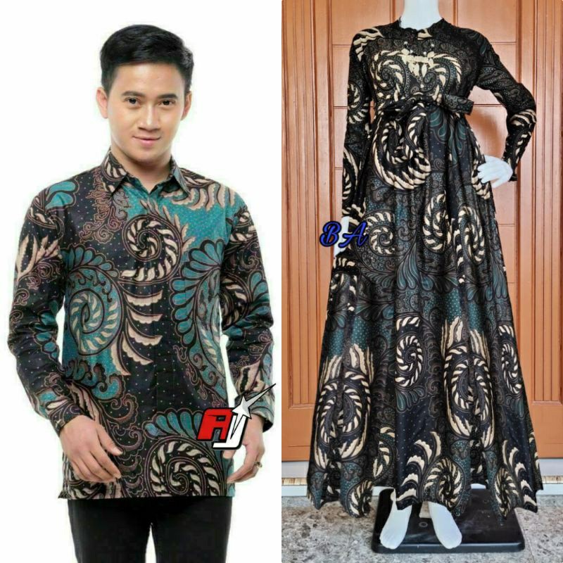 Batik Couple Gamis Batik Maura Sania Ruffle Ori Ndoro Jowi Dnt Size M L Xl All Size