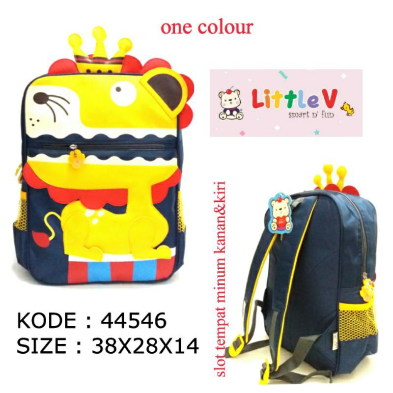 Tas ransel anak cowok / tas anak sekolah buat PG / TK / SD merek original little v 44546 ukuran 40 x